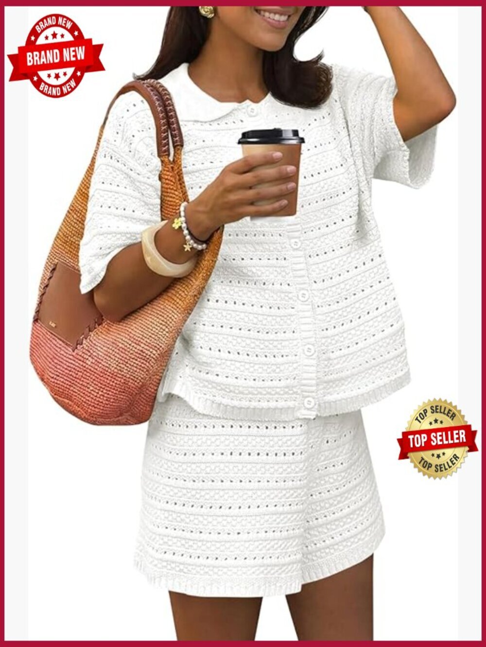 2 Piece Crochet Beach Cover Up Set - Cardigan & Shorts